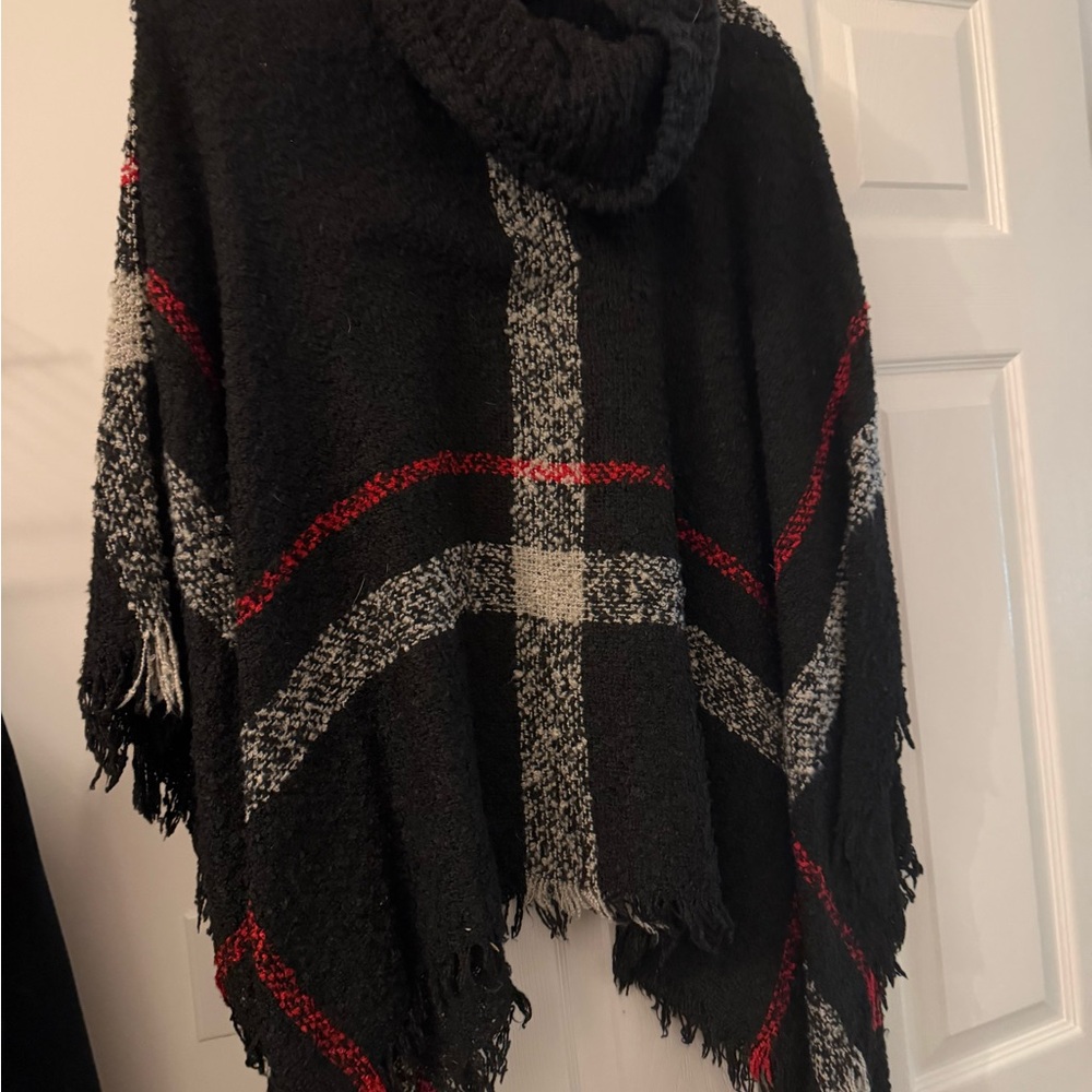 Grace & Lace Black and Red Plaid Poncho